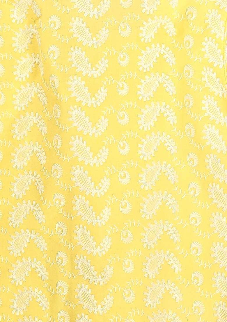 Boys Mustard Yellow And White Pure Cotton Chikankari Kurta Pyjama Set - Indya