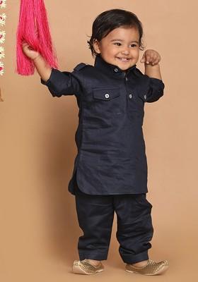 Boys Blue Pure Cotton Kurta With Salwar