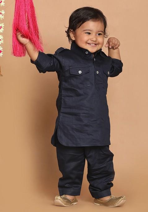 Boys Blue Pure Cotton Kurta With Salwar