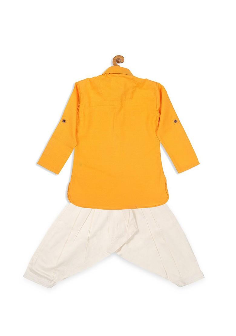 Boys Yellow And Cream Coloured Kurta With Patiala - Indya