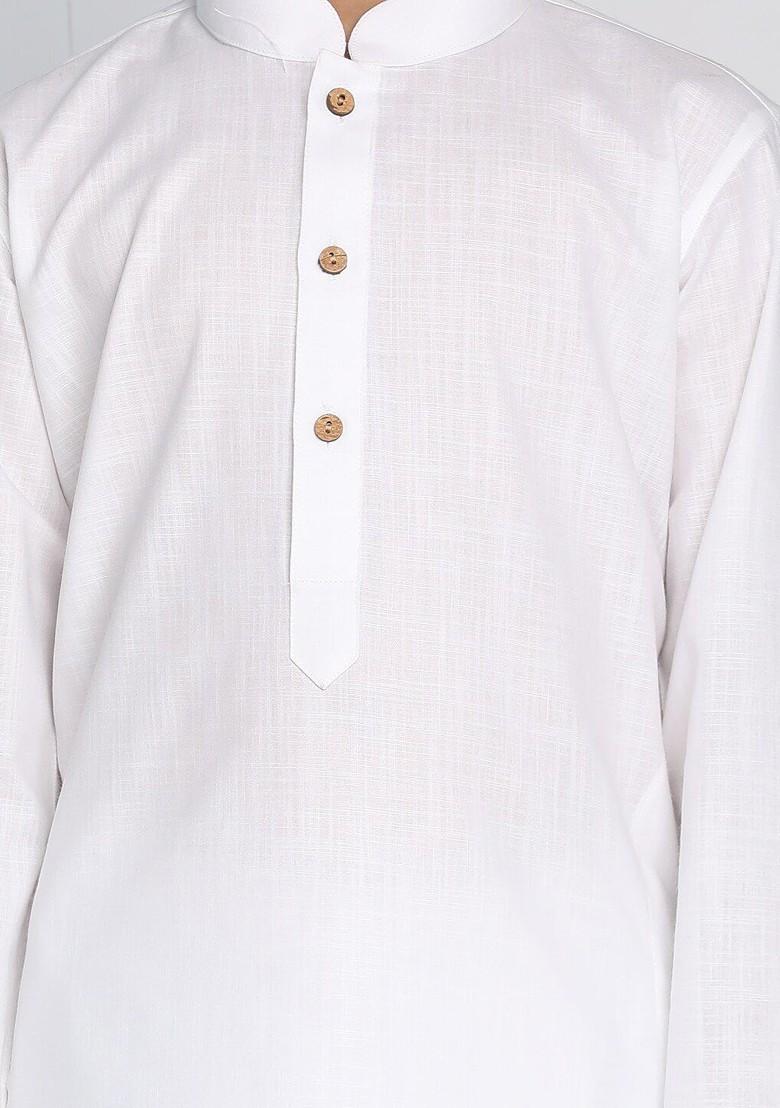 Boys White Solid Kurta With Pyjamas - Indya