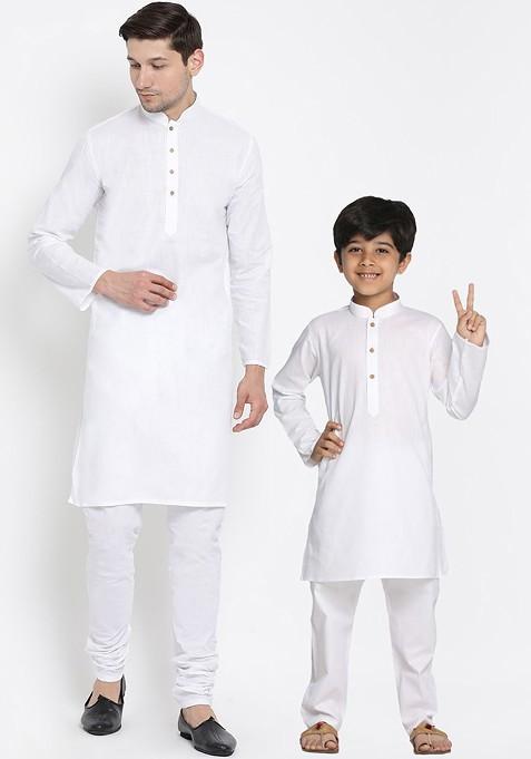 Boys White Solid Kurta With Pyjamas — view on Indya