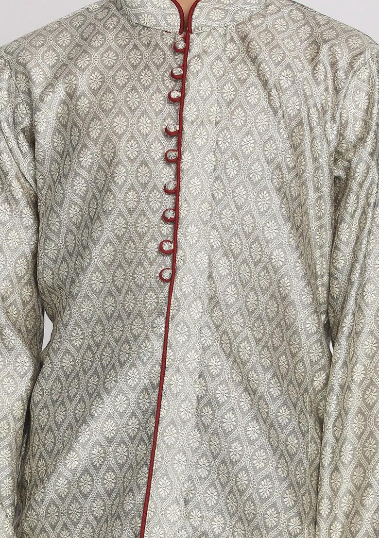 Boys Grey And Maroon Ethnic Motifs Printed Regular Kurta With Pyjamas - Indya