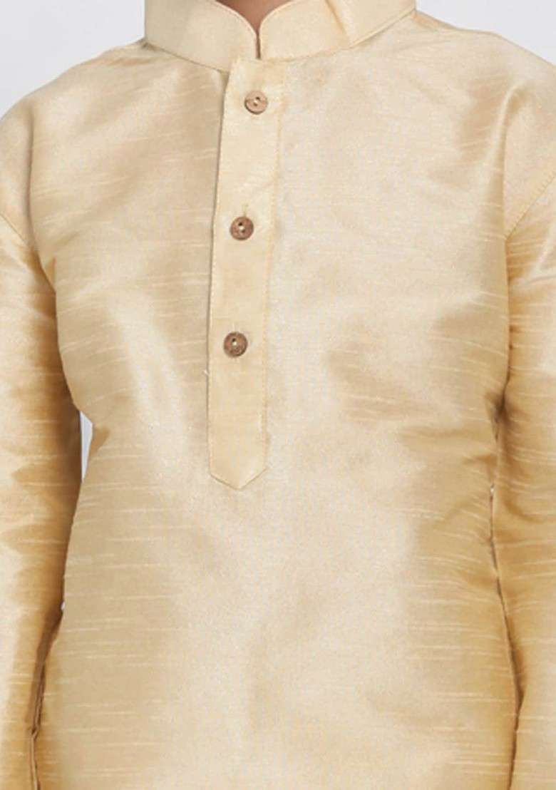 Boys Long Sleeves Dupion Silk Kurta With Pyjamas - Indya