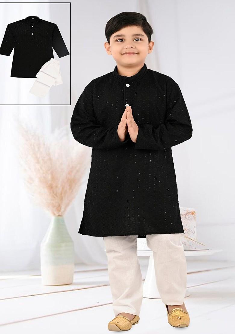 Boys Ethnic Motifs Regular Sequinned Straight Kurta With Trousers - Indya