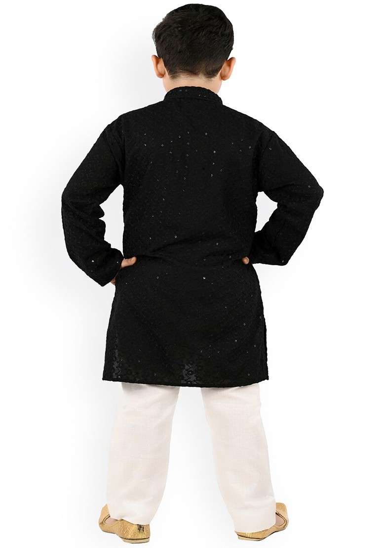 Boys Ethnic Motifs Regular Sequinned Straight Kurta With Trousers - Indya