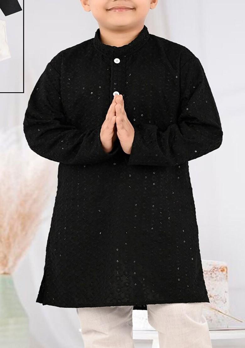 Boys Ethnic Motifs Regular Sequinned Straight Kurta With Trousers - Indya