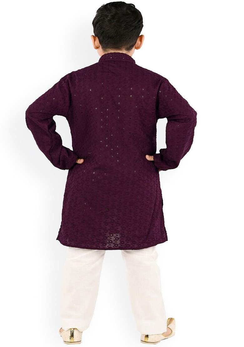 Boys Ethnic Motifs Regular Sequinned Straight Kurta With Trousers - Indya