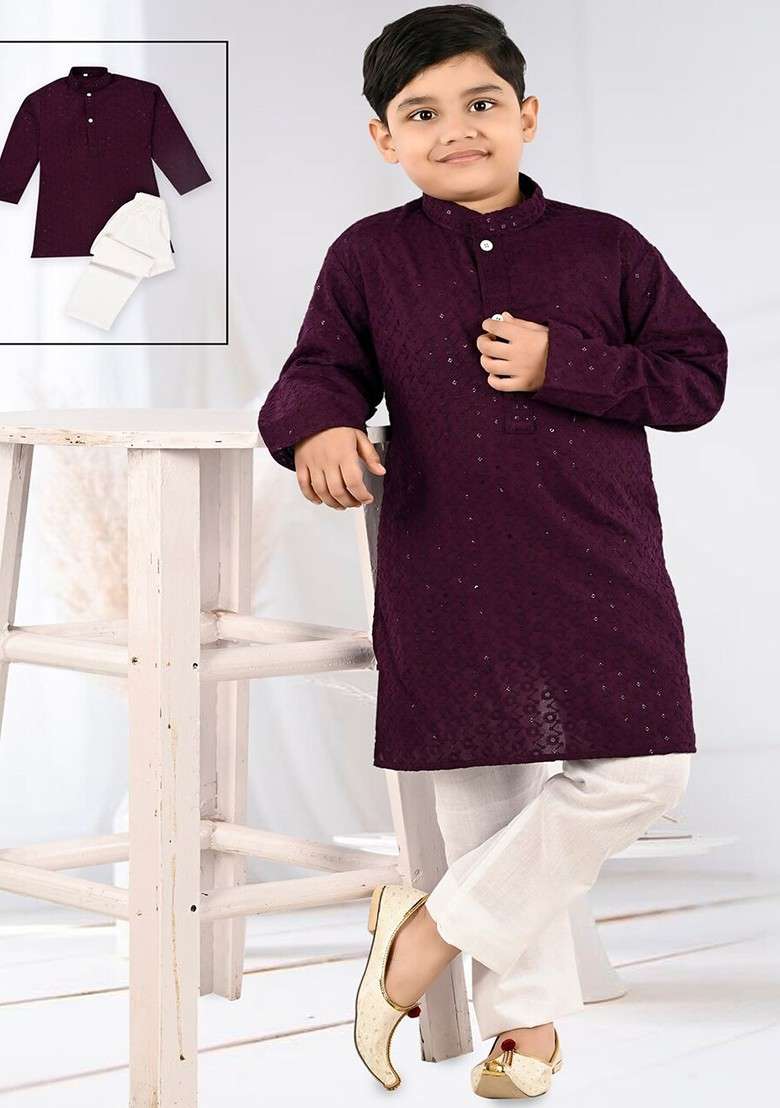 Boys Ethnic Motifs Regular Sequinned Straight Kurta With Trousers - Indya