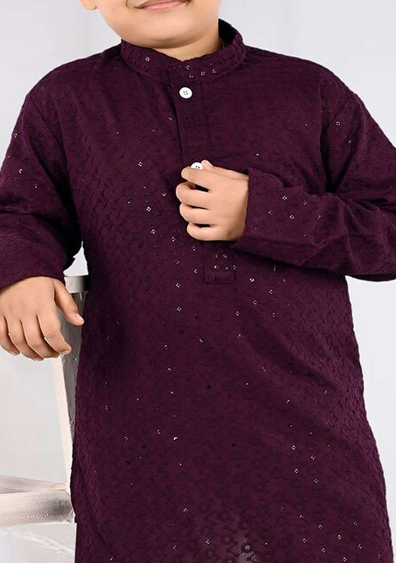 Boys Ethnic Motifs Regular Sequinned Straight Kurta With Trousers - Indya