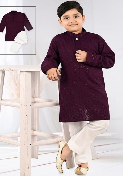 Boys Ethnic Motifs Regular Sequinned Straight Kurta With Trousers — view on Indya