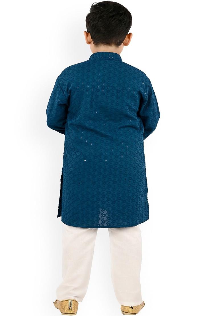 Boys Ethnic Motifs Embroidered Sequinned Mandarin Collar Kurta With Trousers - Indya