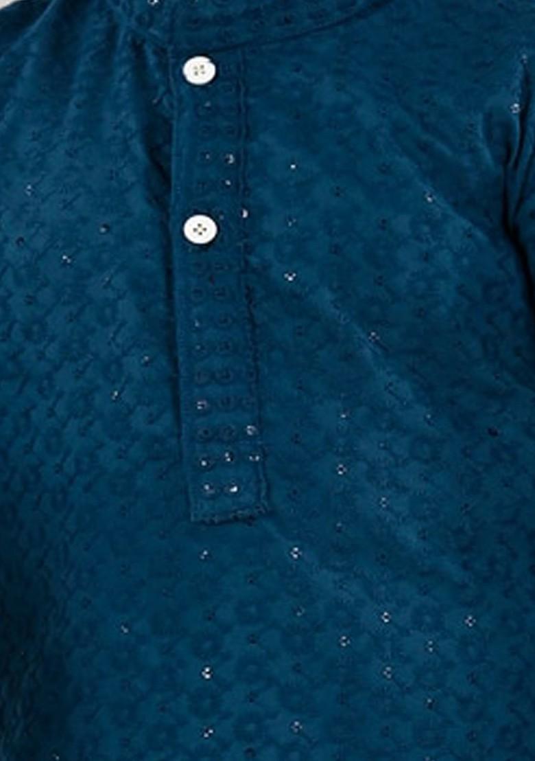 Boys Ethnic Motifs Embroidered Sequinned Mandarin Collar Kurta With Trousers - Indya