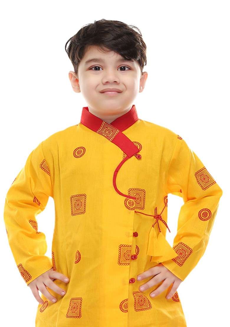 Boys Ethnic Motifs Printed Pure Cotton Regular Kurta With Dhoti Pants - Indya