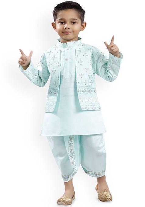 Boys Ethnic Motifs Embroidered Mandarin Collar Straight Kurta With Dhoti Pants — view on Indya