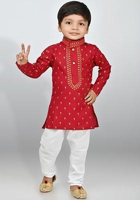 Boys Ethnic Motifs Printed Cotton Straight Kurta With Pyjamas