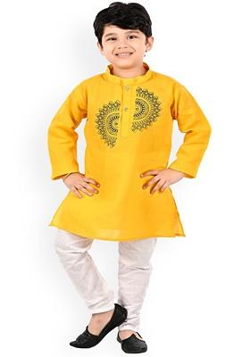 Boys Ethnic Motifs Printed Pure Cotton Straight Kurta With Pyjamas