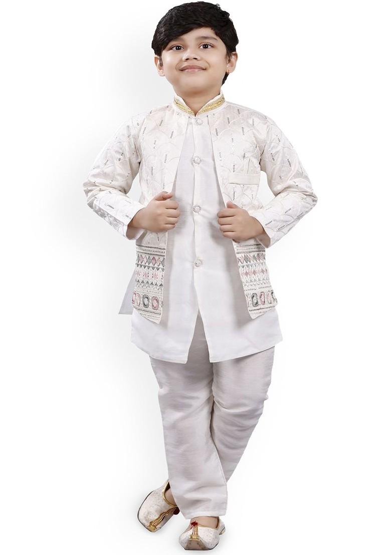 Boys Ethnic Motifs Thread Work Kurta With Trousers Set - Indya