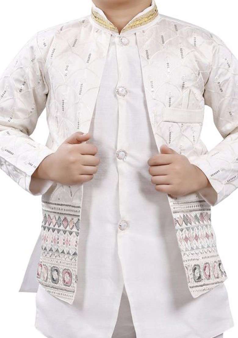 Boys Ethnic Motifs Thread Work Kurta With Trousers Set - Indya
