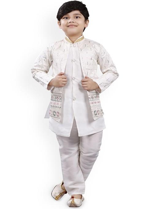 Boys Ethnic Motifs Thread Work Kurta With Trousers Set — view on Indya