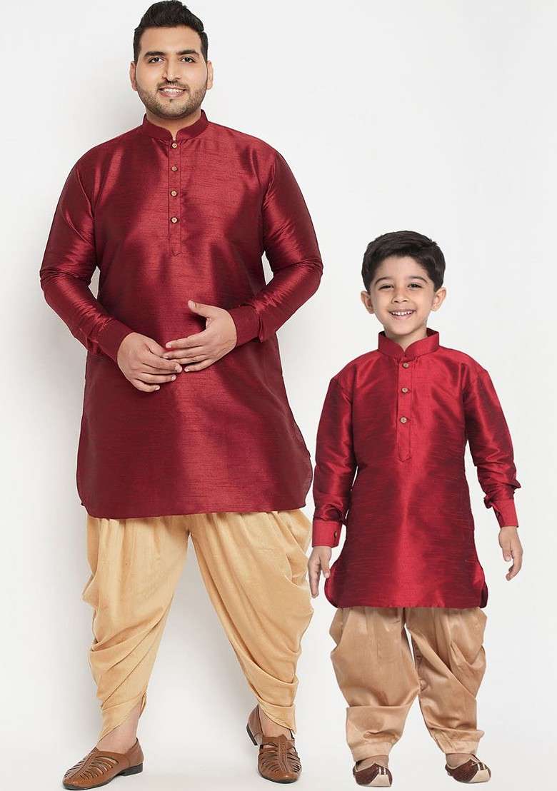 Boys Maroon Kurta With Dhoti Pants - Indya