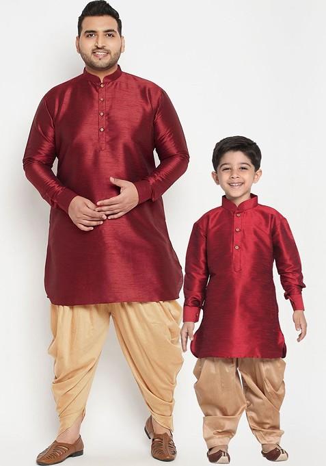 Boys Maroon Kurta With Dhoti Pants — view on Indya