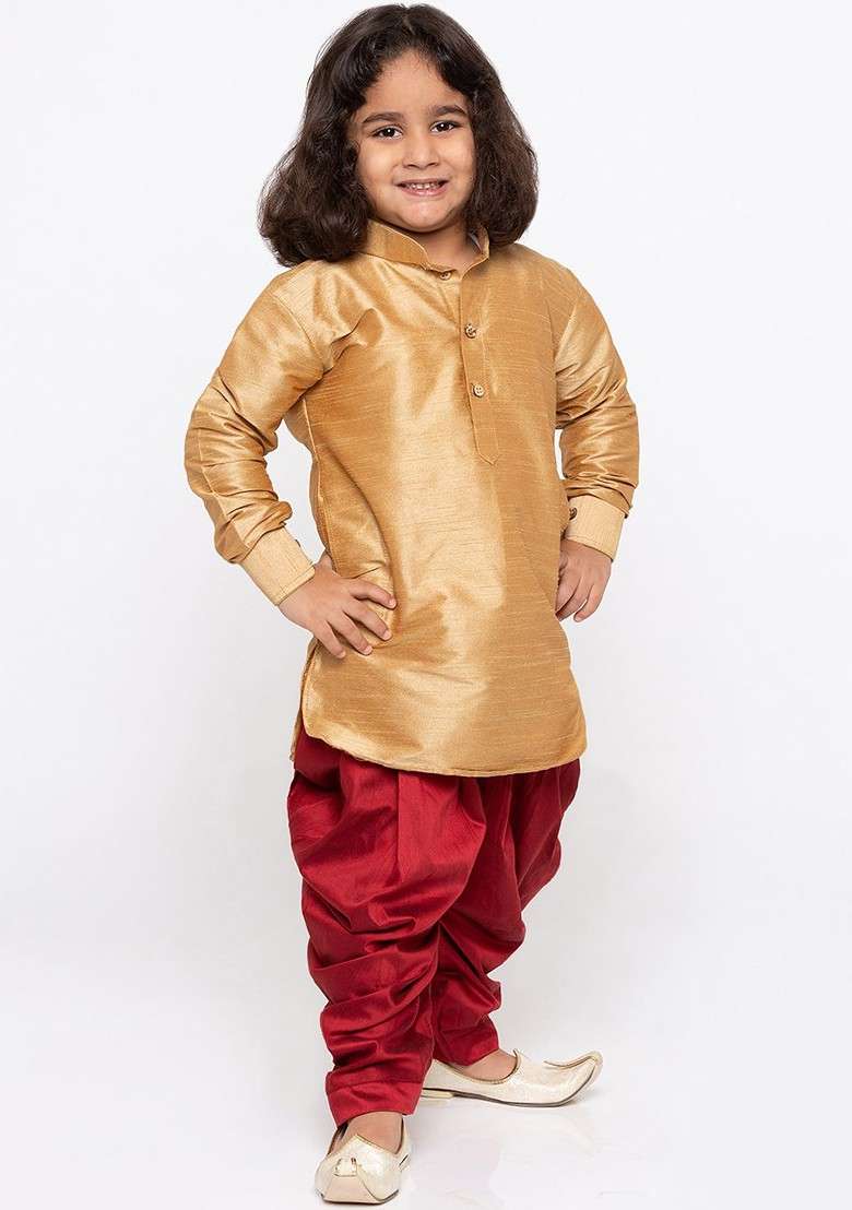 Boys Rose Gold Kurta With Dhoti Pants - Indya