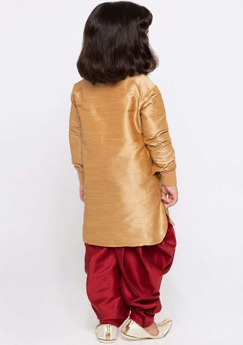 Boys Rose Gold Kurta With Dhoti Pants - Indya