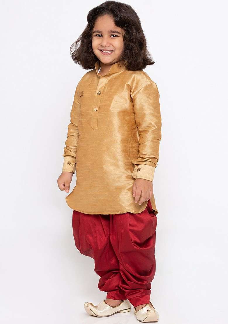 Boys Rose Gold Kurta With Dhoti Pants - Indya