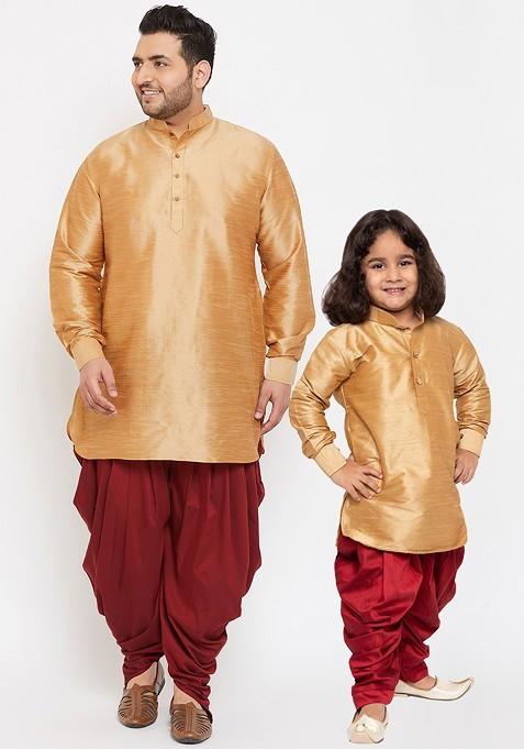 Boys Rose Gold Kurta With Dhoti Pants — view on Indya