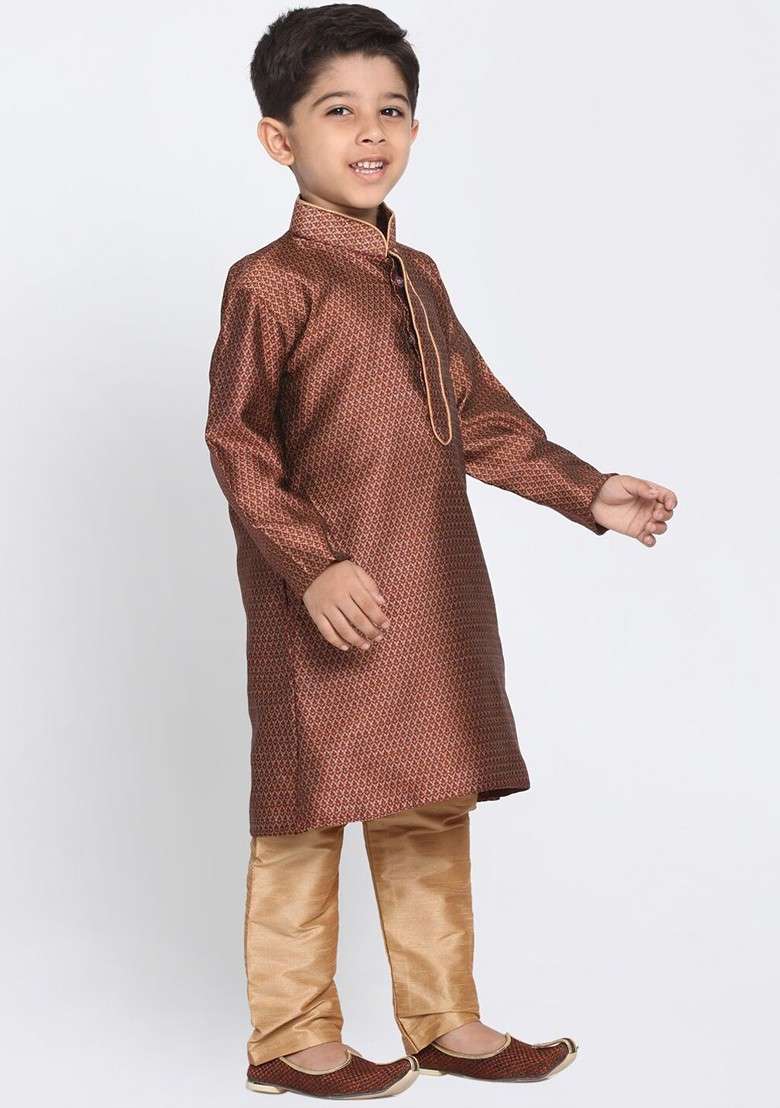 Boys Maroon Regular Kurta With Pyjamas - Indya