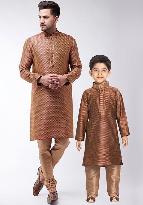 Boys Maroon Regular Kurta With Pyjamas