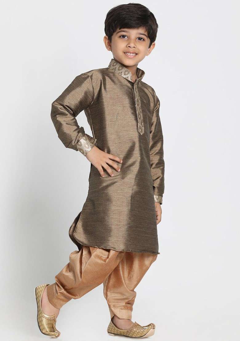 Boys Ethnic Motifs Printed Mandarin Collar Kurta With Dhoti Pants - Indya