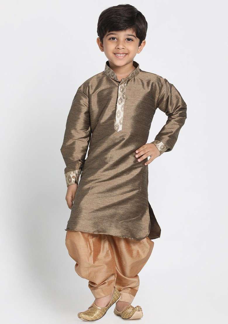 Boys Ethnic Motifs Printed Mandarin Collar Kurta With Dhoti Pants - Indya