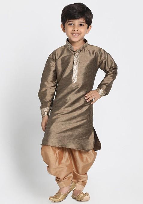 Boys Ethnic Motifs Printed Mandarin Collar Kurta With Dhoti Pants — view on Indya