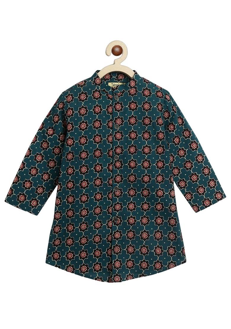Boys Floral Printed Regular Pure Cotton Kurta With Trousers