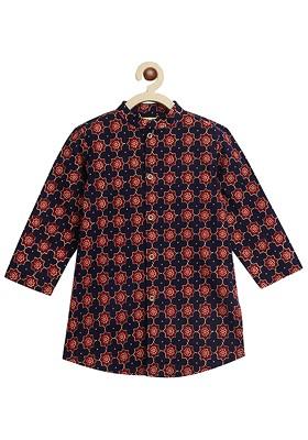 Boys Ethnic Motifs Printed Regular Pure Cotton Kurta With Trousers