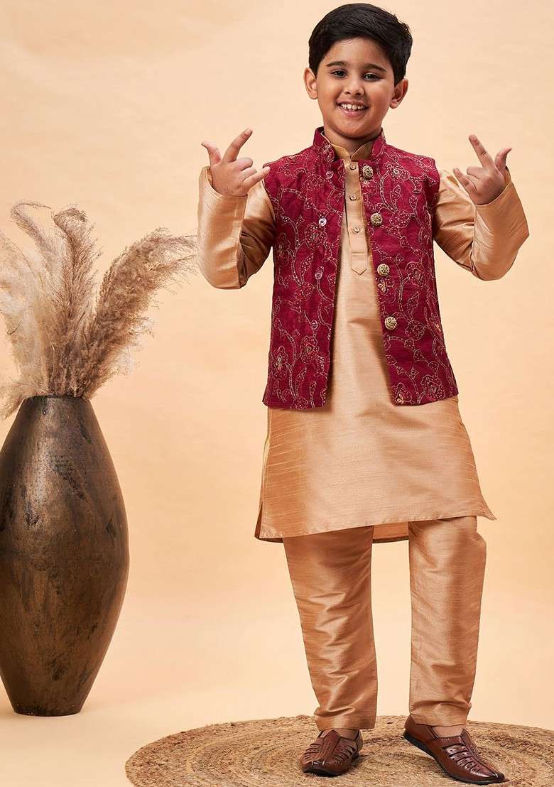 Boys Kurta And Pyjamas With Nehru Jacket - Indya