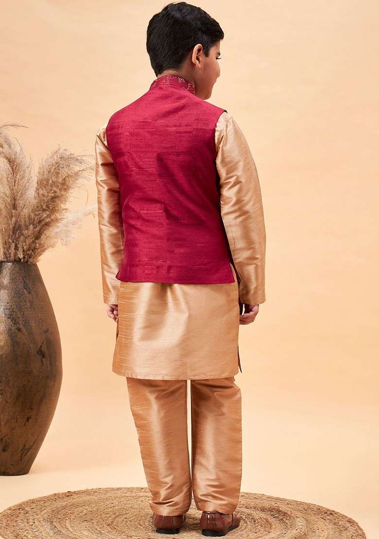 Boys Kurta And Pyjamas With Nehru Jacket - Indya