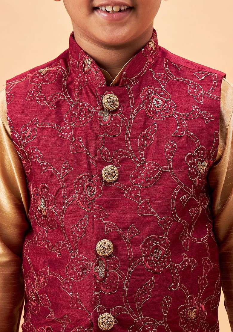 Boys Kurta And Pyjamas With Nehru Jacket - Indya