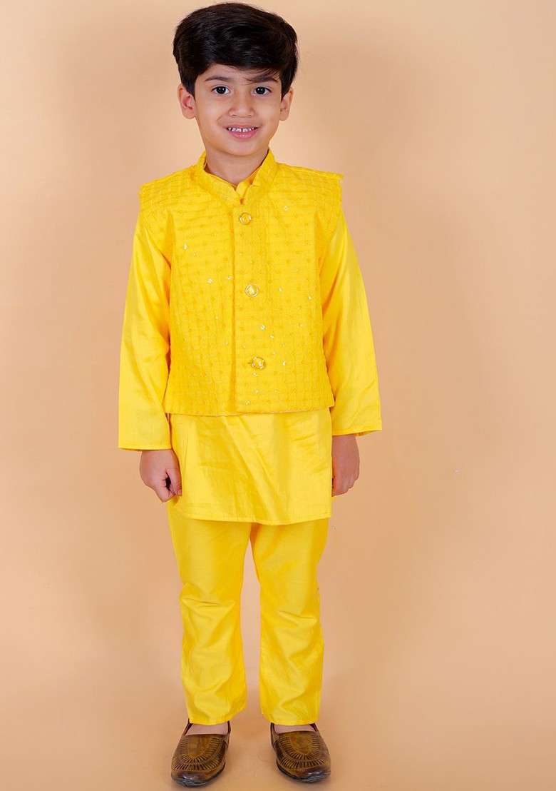 Boys Regular Sequinned Kurta With Pyjamas - Indya