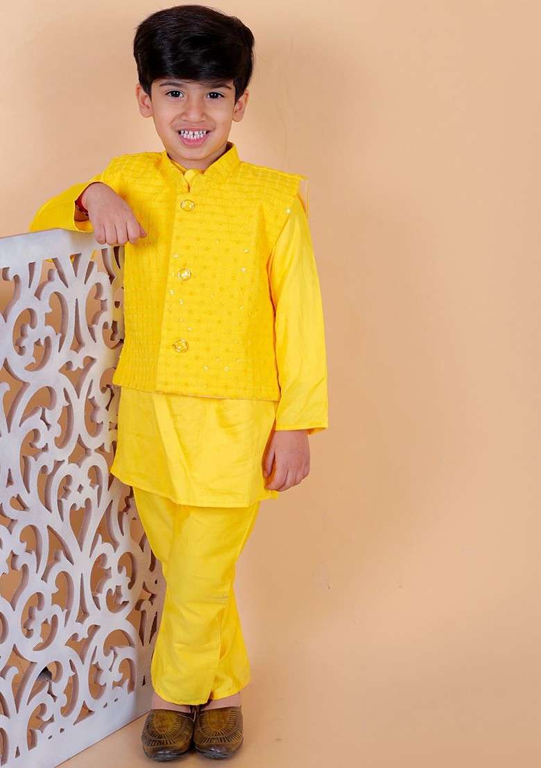 Boys Regular Sequinned Kurta With Pyjamas - Indya