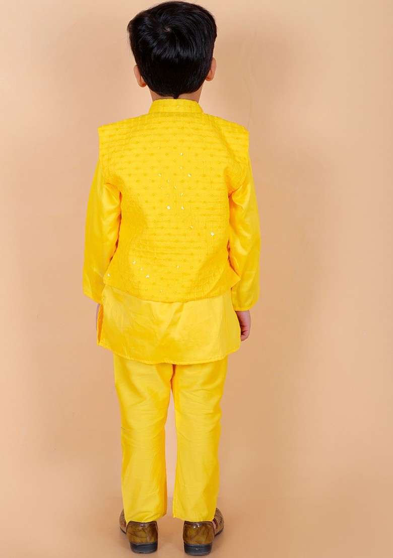 Boys Regular Sequinned Kurta With Pyjamas - Indya