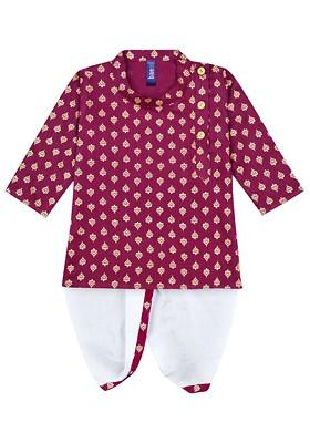 Boys Ethnic Motifs Printed Mandarin Collar Kurta With Dhoti Pants