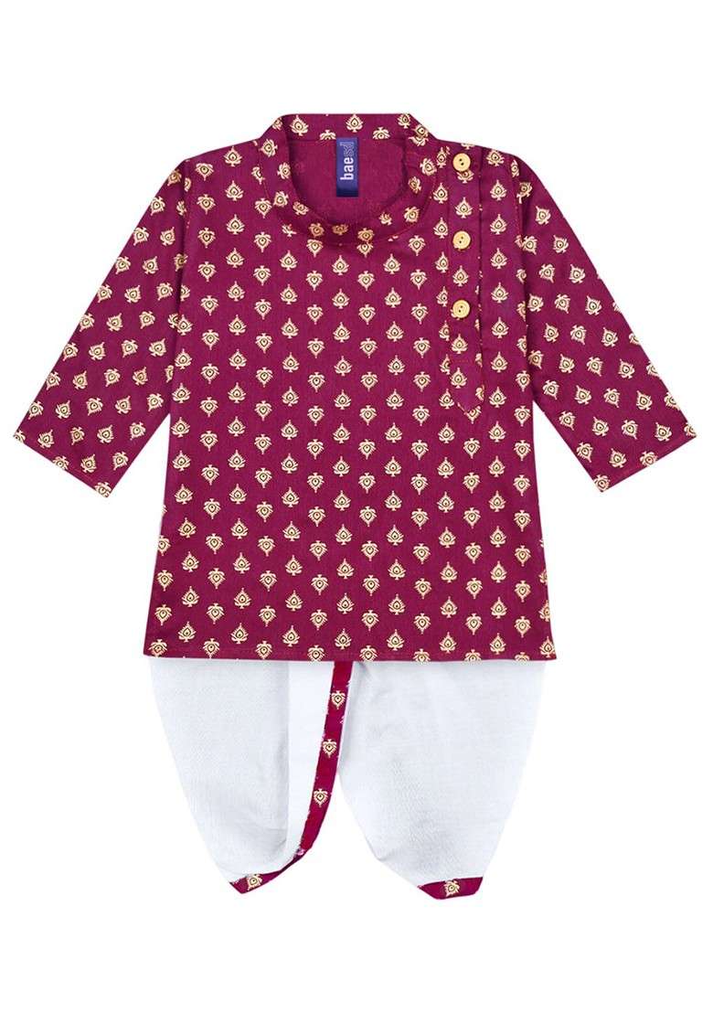 Boys Ethnic Motifs Printed Mandarin Collar Kurta With Dhoti Pants - Indya