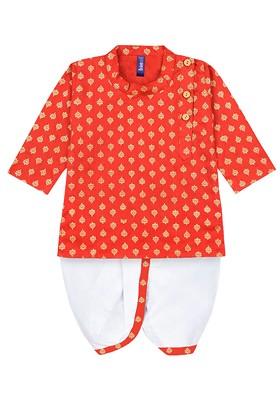 Boys Ethnic Motifs Printed Regular Straight Kurta With Dhoti Pants