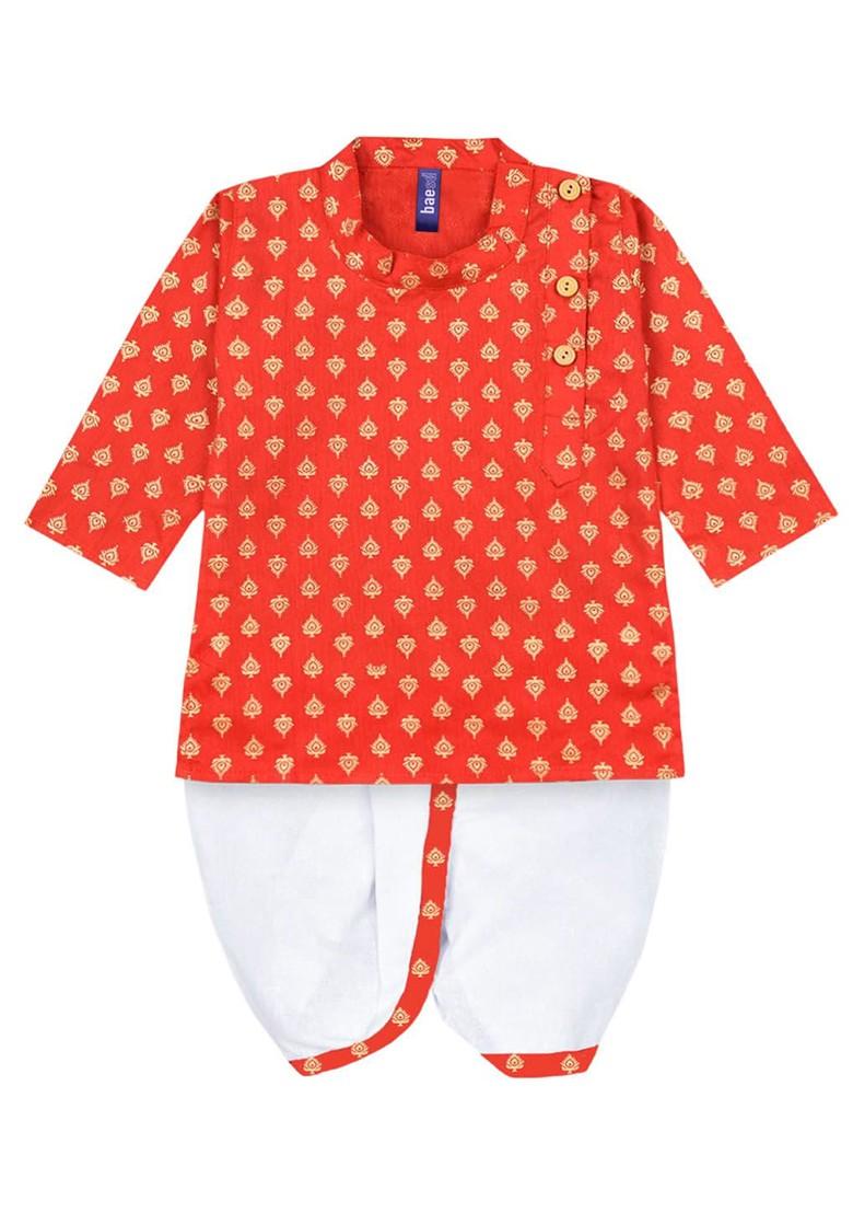 Boys Ethnic Motifs Printed Regular Straight Kurta With Dhoti Pants - Indya