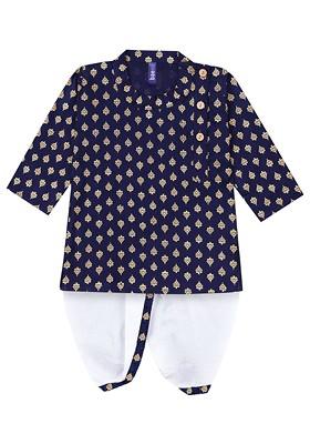 Boys Paisley Printed Regular Straight Kurta With Dhoti Pants
