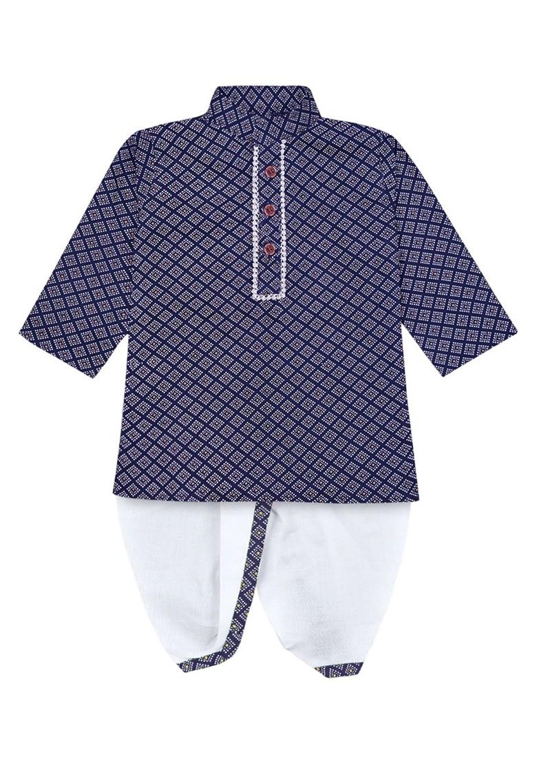 Boys Ethnic Motifs Printed Regular Straight Kurta With Dhoti Pants - Indya