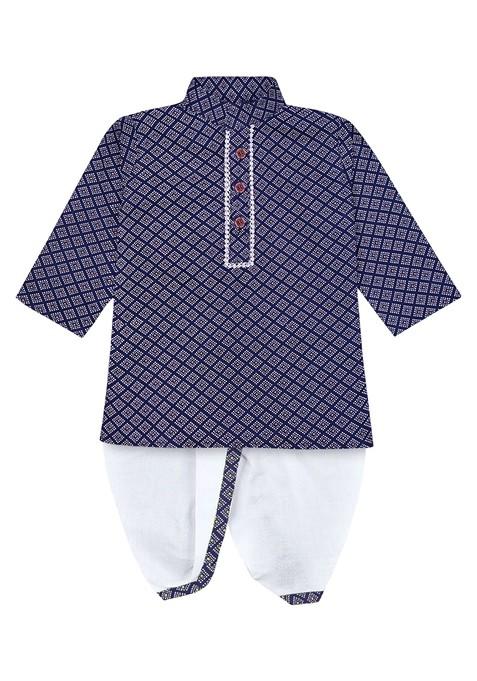 Boys Ethnic Motifs Printed Regular Straight Kurta With Dhoti Pants — view on Indya